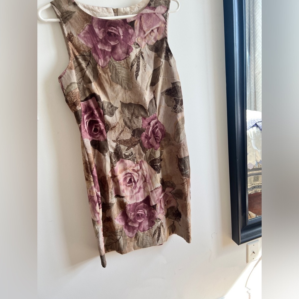 Vintage Brown & Pink Rose Floral Mini Dress Medium Romantic Whimsigoth Fairycore - Picture 3 of 9